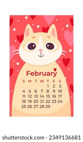February Cat Calendar Vector Illustration