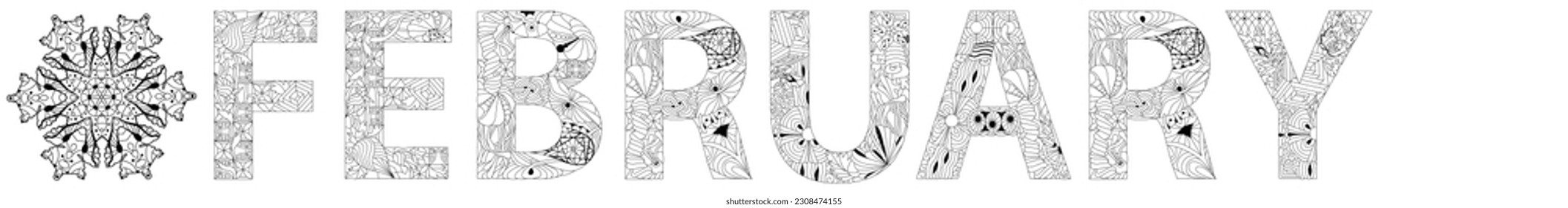 February. Colorful typography text banner. Vector the word February for coloring