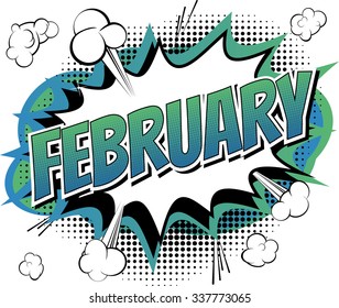 February - Comic book style word.