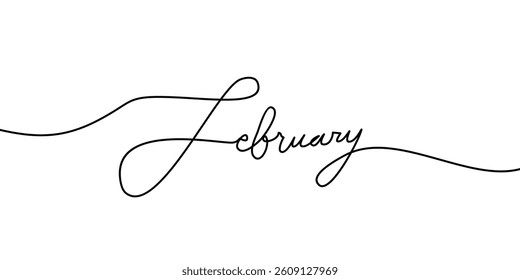 february continuous line word. Month of the year. minimal word handwritten inscription. simple Hand drawn lettering. Calligraphy. One line drawing of word. Vector illustration