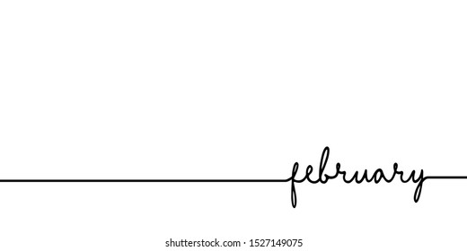 February - continuous one black line with word. Minimalistic drawing of phrase illustration