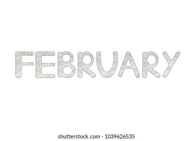 February. Creative hand drawn letters. Coloring page. Vector illustration