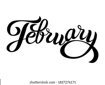 February - cute handwritten modern black outline name of month of the year in english isolated on a white background. Cute12 months lettering for graphic design, calendar template, education, mockup.