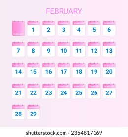 February - Daily calendar in one group set each month