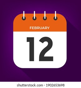 February day 12. Number twelve on a white paper with orange color border on purple background vector.