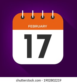 February day 17. Number seventeen on a white paper with orange color border on purple background vector.