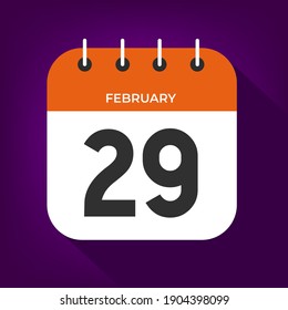 February day 29. Number twenty-nine on a white paper with orange color border on purple background vector.