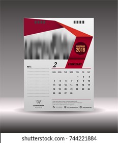 February Desk Calendar 2018 years .Week starts Monday. Vector design stationery template  illustration. Yearly calendar set of 12 months Printing layout artwork.