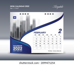 February Desk Calendar 2022 Template flyer design vector, Calendar 2022 design, Wall calendar 2022, planner, Poster, Design professional calendar vector, organizer, inspiration creative printing
