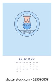 February Desk Calendar Template Vector Illustration 