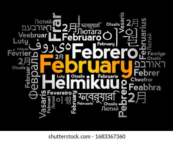 February in different languages of the world, word cloud concept background