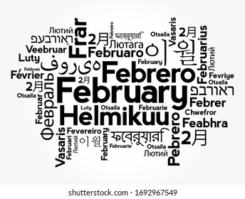 February in different languages of the world, word cloud concept background
