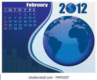 February - the Earth blue calendar for 2012, weeks starts on Sunday. Bussines Calendar.