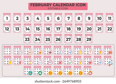 February editable icon calendar design presenting the monthly date display for digital use