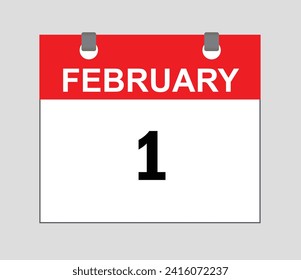 February first, Calendar icon Red and white, calendar vector, date icon symbol, Schedule icon,