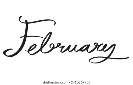 February font text calligraphy hand written black dark colour february month vector illustration happy valentine day date 14 fourteen chinese new year time calendar typography symbol sign icon poster