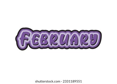 February. Hand drawn lettering. Vector illustration. Isolated on white background.