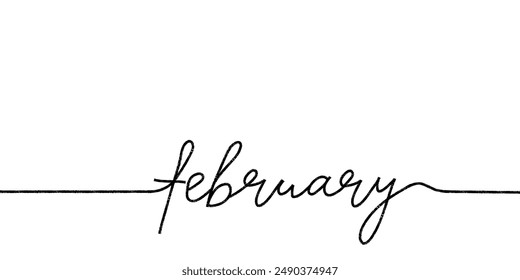 Febrero. Caligrafía monolínea dibujada a mano. Mes de invierno escrito con efecto marcador o tinta. Texto sencillo. Ideal para calendarios y organizadores.