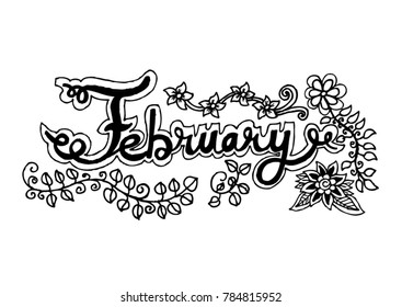 February, hand lettering calligraphy.