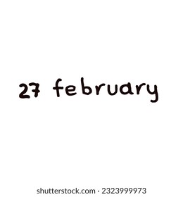 February Handwriting days of calendar black and white script