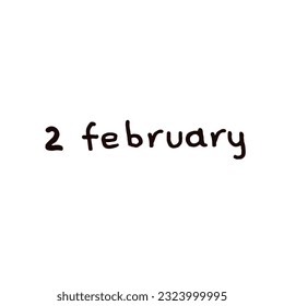 February Handwriting days of calendar black and white script
