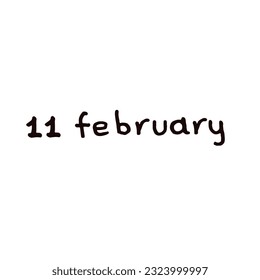 February Handwriting days of calendar black and white script
