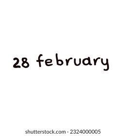 February Handwriting days of calendar black and white script