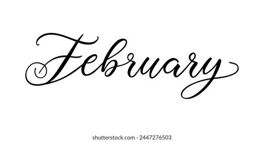 February - Handwritten inscription in calligraphic style on a white background. Vector illustration