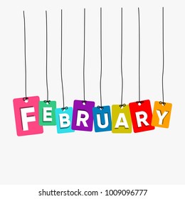 February hanging words vector, colourful words vector, name of months vector isolated on white background