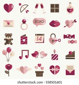 February Happy Valentine Icon Set Vector