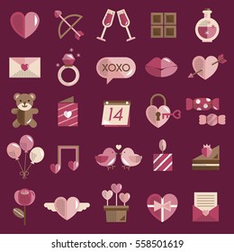 February Happy Valentine Icon Set Vector