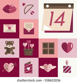 February Happy Valentine Icon Set Vector
