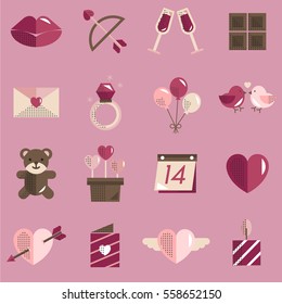 February Happy Valentine Icon Set Vector