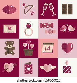 February Happy Valentine Icon Set Vector