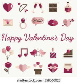 February Happy Valentine Icon Set Vector
