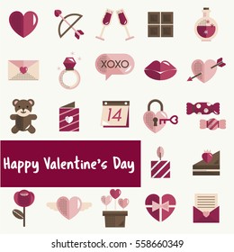 February Happy Valentine Icon Set Vector