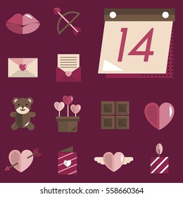 February Happy Valentine Icon Set Vector
