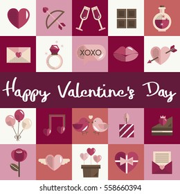 February Happy Valentine Icon Set Vector