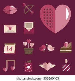 February Happy Valentine Icon Set Vector