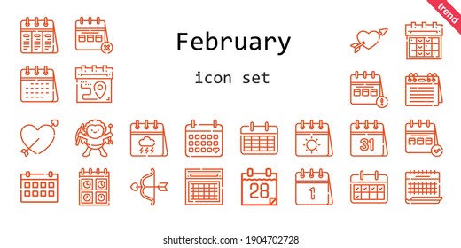 february icon set. line icon style. february related icons such as calendar, cupid, 