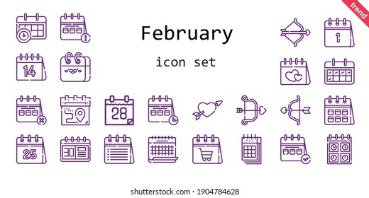 february icon set. line icon style. february related icons such as calendar, cupid, valentines day, 