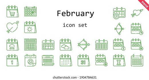 conjunto de iconos de febrero. estilo de icono de línea. iconos relacionados con febrero como calendario, cupid, 