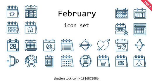 conjunto de iconos de febrero. estilo de icono de línea. iconos relacionados con febrero como calendario, cupid, 