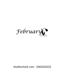 February icon. Written name of the month with different elements relating to the month icon.  Premium quality graphic design icon. One of the collection icons for websites on white background