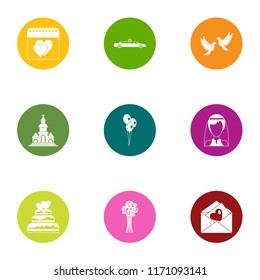 February icons set. Flat set of 9 february vector icons for web isolated on white background