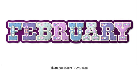 February, illustrated name of calendar month on white background, vector illustration, eps 10 with transparency