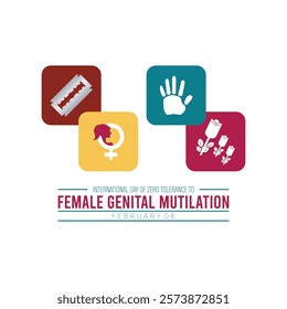 February is International Day of Zero Tolerance to Female Genital Mutilation . Vector template Design for banner, greeting card, poster, prints, social media post ,flyer , T shirt with background.