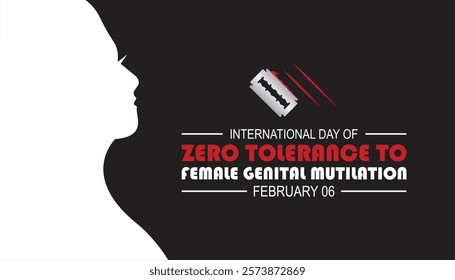 February is International Day of Zero Tolerance to Female Genital Mutilation . Vector template Design for banner, greeting card, poster, prints, social media post ,flyer , T shirt with background.