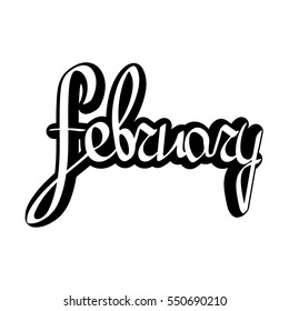 february, isolated sticker, calligraphy lettering, word design template, vector illustration