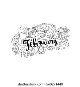 February. Isolated vector objects on white background.